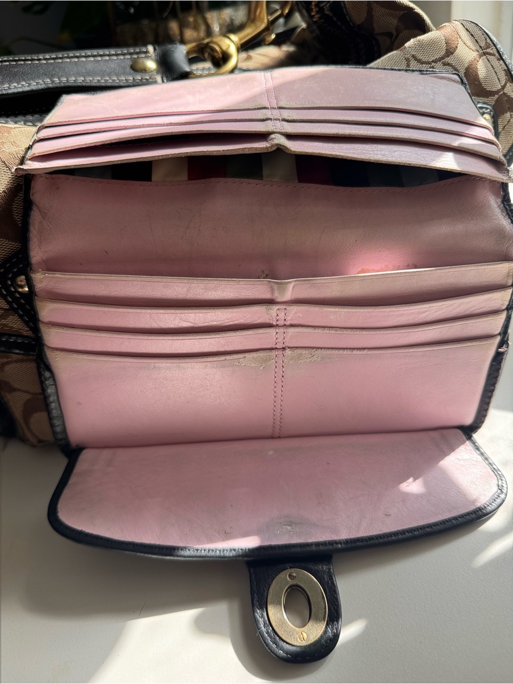 Coach Brown Legacy Lining Double Turnlock Clasp Vintage Bag+Wallet - Picture 5 of 16